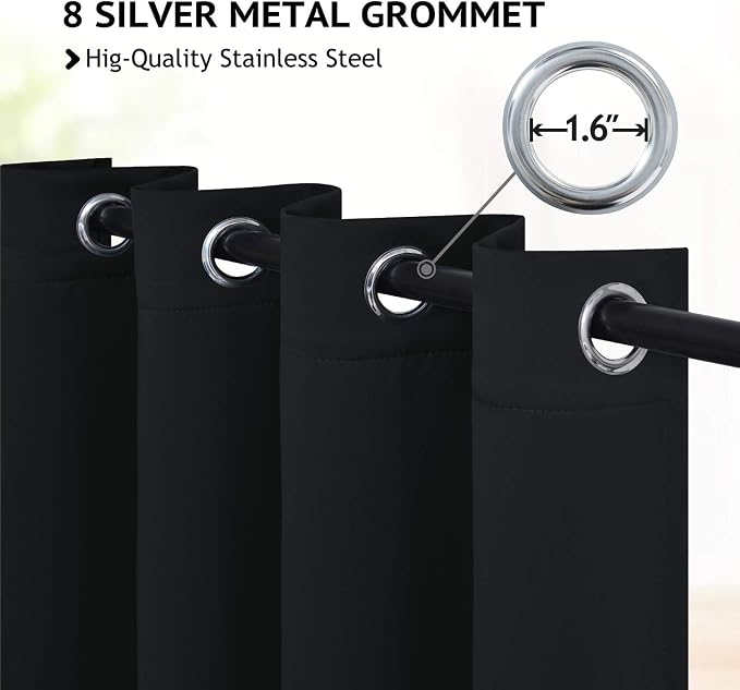 COSVIYA Grommet Room Darkening Black Curtains 84 inch Long for Bedroom | Light Blocking Insulated Thermal Curtains for Living Room, Blackout Thick Polyester Window Drapes,52x84 inches, 2 Panels