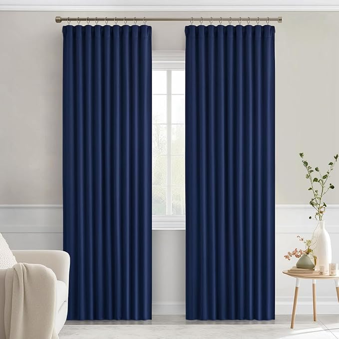 MIULEE Navy Blue Back Tab Blackout Curtains 52x84 Inch Length 2 Panels Set | Rod Pocket Pinch Pleated, Thermal Insulated, Room Darkening, Light Blocking, Privacy Curtains for Living Room Bedroom