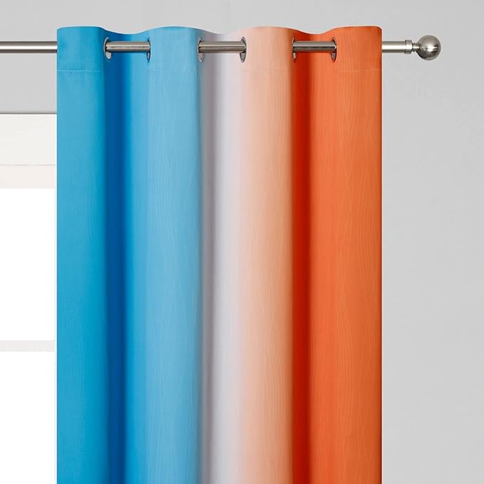 Ombre Orange and Blue Blackout Curtains 52Wx45L Inch Long | Gradient Curtains for Living Room,Thermal Insulated, Full Light Blocking,Grommet Window Drapes for Boys Bedroom, 2 Panels Set