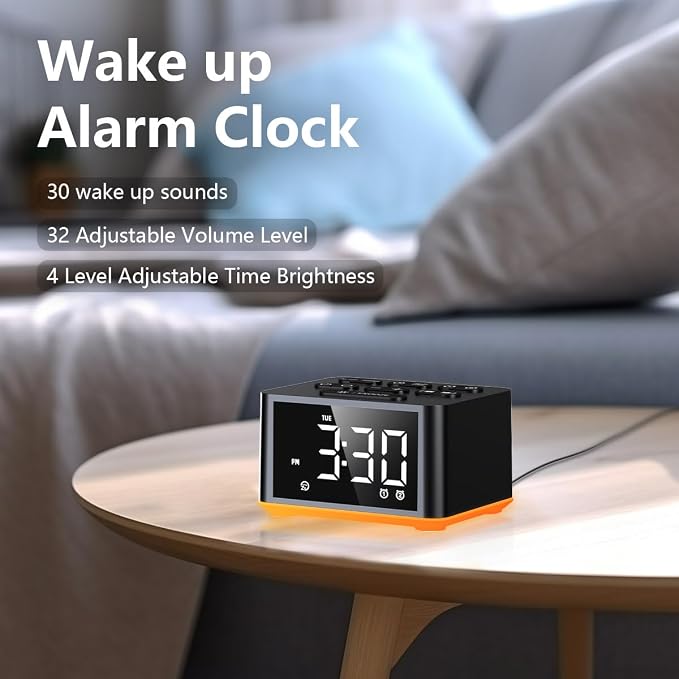3-in-1 Sound Machine White Noise Machine Dual Alarms 12 Color Night Lights 30 Soothing Sounds 15 Wake Up Sounds 32 Volume for Baby Adults Kids Sleep Timer Memory Function Backup Battery Alarm Clock