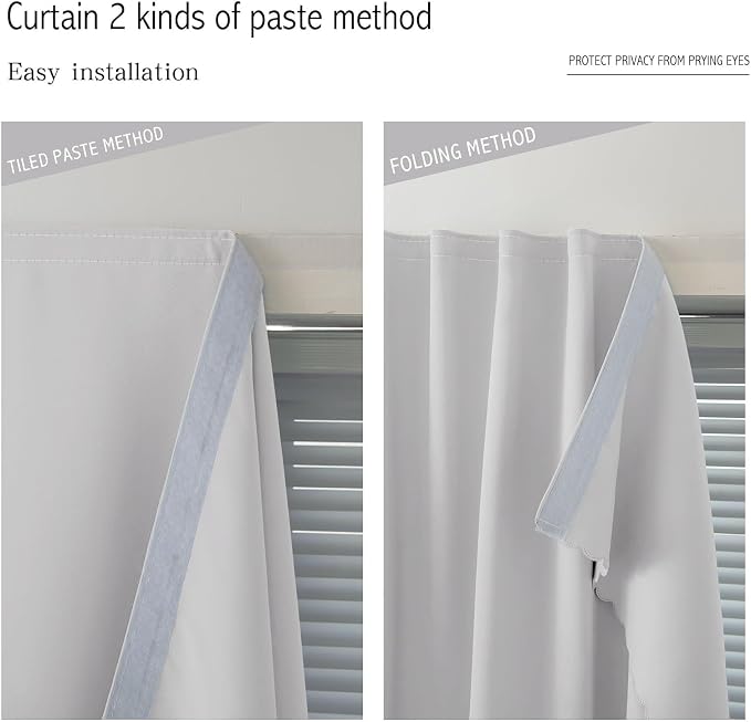 Blackout Curtains for Bedroom Sticky Curtain Blackout Window Cover Self Adhesive Curtains Rod No Drillng, 59" W X 71" L, Light Grey, 1 Panel