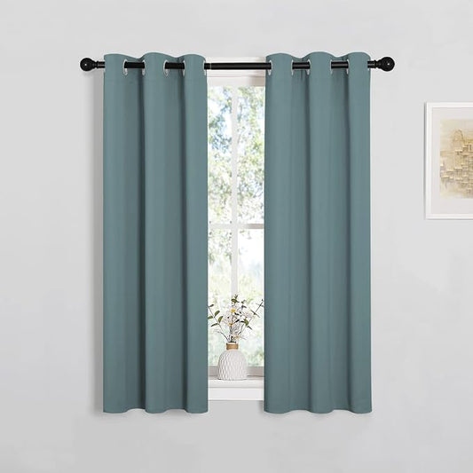 NICETOWN Greyish Blue Blackout Curtains for Guest Room 29" x 40" 2 Panels | Modern Noise Reducing Thermal Insulated Privacy Room Darkening Drape Panels for Boy's Door Small Short Window Home Decor