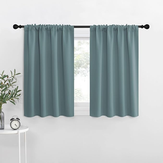 NICETOWN Greyish Blue Blackout Curtains for Living Room 42" x 36" 2 Panels | Thermal Insulated Rod Pocket Drapes Draperies for Bedroom Kitchen Window Treatments, Light Blocking Noise Reducing Decor
