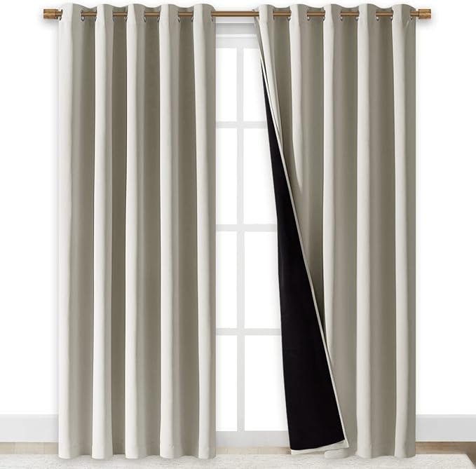 NICETOWN Natural Blackout Curtains for Nursery 70" Wide x 84" Long 2 Panels | 100% Room Darkening Cold Full Light Blocking Drapes with Black Liner, Thermal Insulated Draperies for Bedroom Window Decor