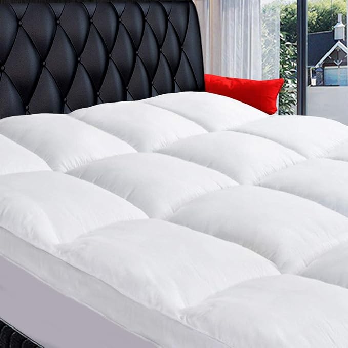 King Mattress Topper, Cotton Extra Thick Pillow Top Mattress Pad | 100% Cotton Top Bed Topper Protector, Cooling Mattress Cover for Back Pain, Soft Breathable for Hot Sleeper, White