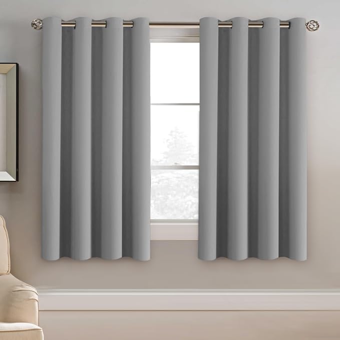 H.VERSAILTEX Blackout Grey Curtains 63 Inch Length Curtains for Bedroom, Grommet Top Thermal Insulated Short Curtains Drapes for Winter (1 Panel, Dove Gray), 52" W x 63" L
