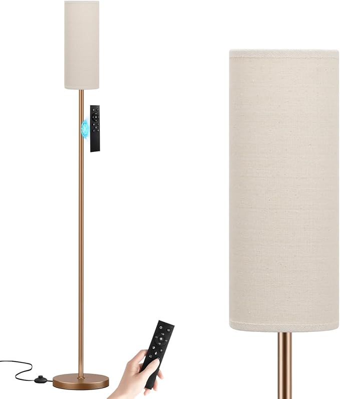 64'' Floor Lamps for Living Room with Remote Control and Stepless Dimmable Colors Temperature & Brightness, 9W Bulb Included(Beige Lampshade & Brown Pole)