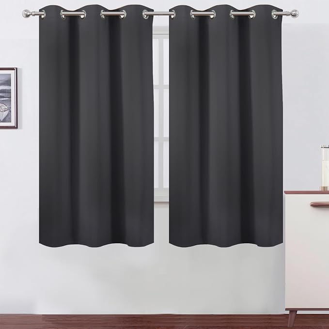 Dark Grey Thermal Blackout Curtains/38 x 63 Inch/Set of 2 Panels Room Darkening Curtains for Bedroom