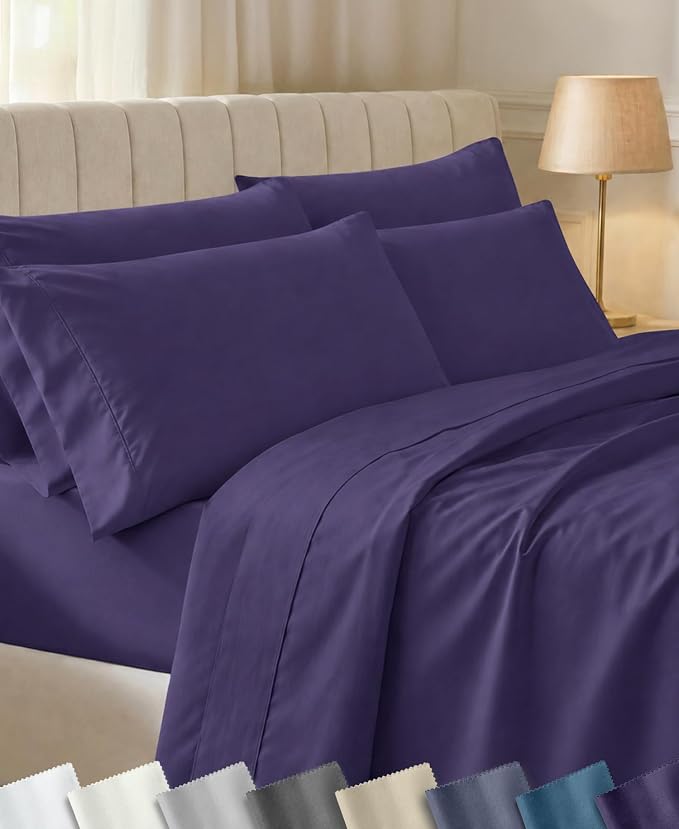 California Design Den Soft 100% Cotton Queen Bedding Sheets, 6 Pcs, Purple | 6 Pcs with 4 Pillowcases, 400 Thread Count Backed by Good Housekeeping Seal, 16" Deep Pocket, All-Around Elastic, 6 Pc Set