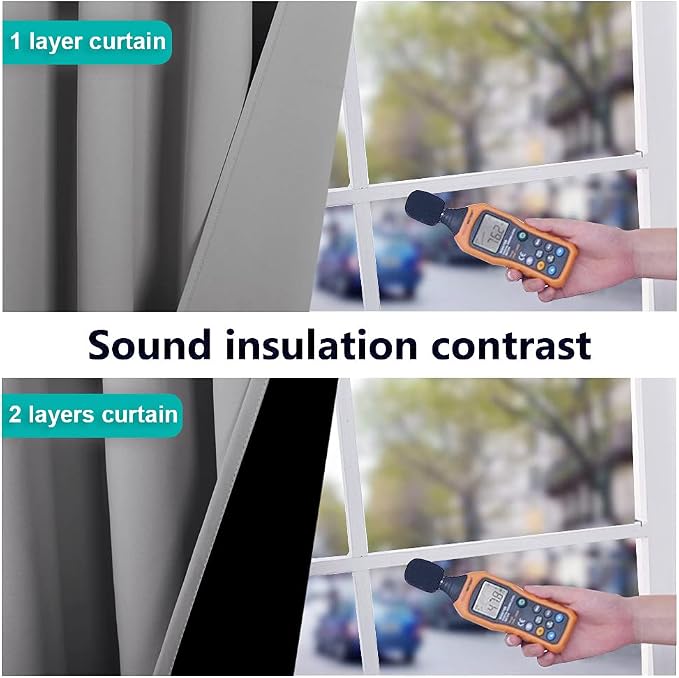 NICETOWN Noise and Lights Block Out Curtains, Thermal Insulated 100% Blackout 2-Layer Lined Drapes, Noise Cancellation Window Draperies for Dining Room (Silver Grey, 2 Panels, 37-inch W by 63-inch L)