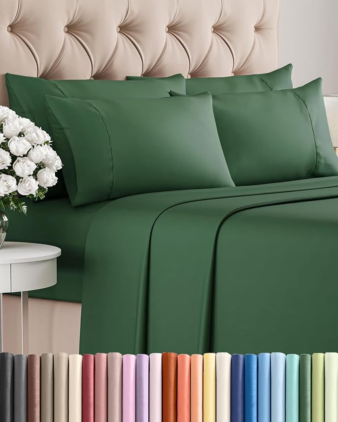 King 6 Piece Bed Sheet Set - Breathable & Cooling Sheets - Emerald Green | Ultra Soft Hotel Luxury Bedding Set w/ 8-16 Inch Deep Pockets - 1 Flat & 1 Fitted Sheet & 4 Pillowcases - Wrinkle & Fade Free