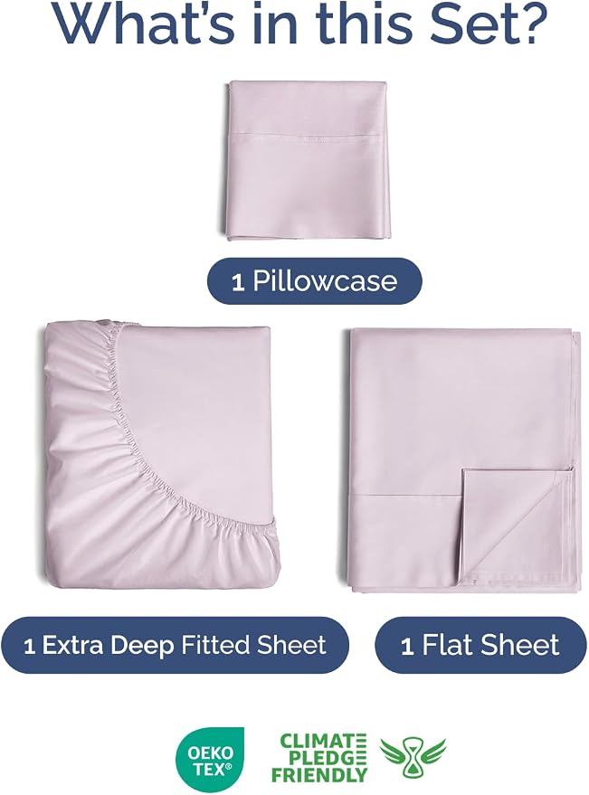Extra Deep Twin Sheet Set - 3 Piece Breathable & Cooling - Light Lavender | Easily Fits 18 to 24 inch Mattress - Ultra Soft, Wrinkle & Fade Free with Extra Deep Pockets - Comfy Hotel Luxury Bedding
