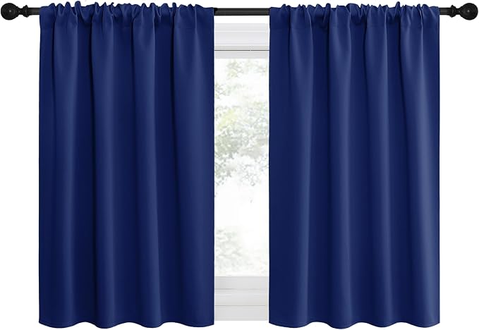 NICETOWN RV Blackout Curtains for Camper Windows, Navy Blue, 42" x 36", Set of 2, Kitchen Curtains, Short Blackout Drapes, Thermal Insulated Rod Pocket Window Treatment Draperies for Nursery