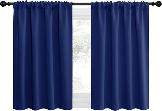 NICETOWN RV Blackout Curtains for Camper Windows, Navy Blue, 42" x 36", Set of 2, Kitchen Curtains, Short Blackout Drapes, Thermal Insulated Rod Pocket Window Treatment Draperies for Nursery