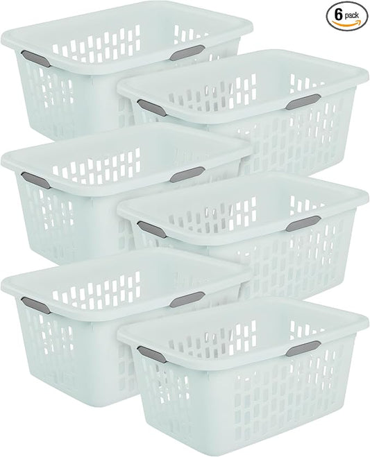 Sterilite Rectangular Laundry Basket, Plastic Clothes Hamper, 6-Pack | 2 Bushel, Mint - Ventilated Open-Top Utility Wash Bin with 4 Handles and Large Clothing Load Capacity