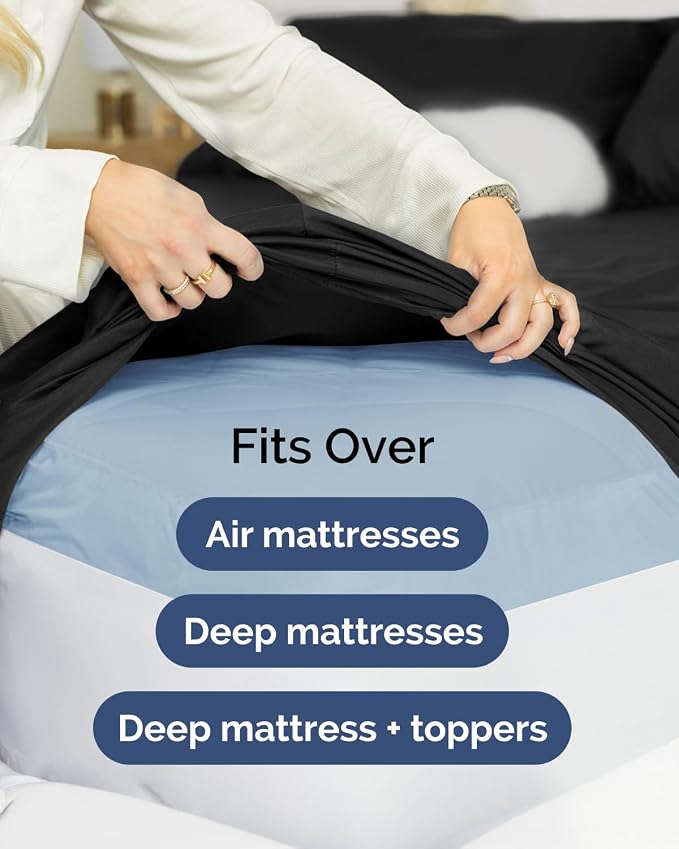 2 Pack Extra Deep Full Fitted Sheets with Extra Deep Pockets - Black | Hotel Luxury Bottom Fitted Sheets Only, Soft, Fade & Wrinkle Free, Breathable & Comfy, All Around Elastic Fitted Sheets