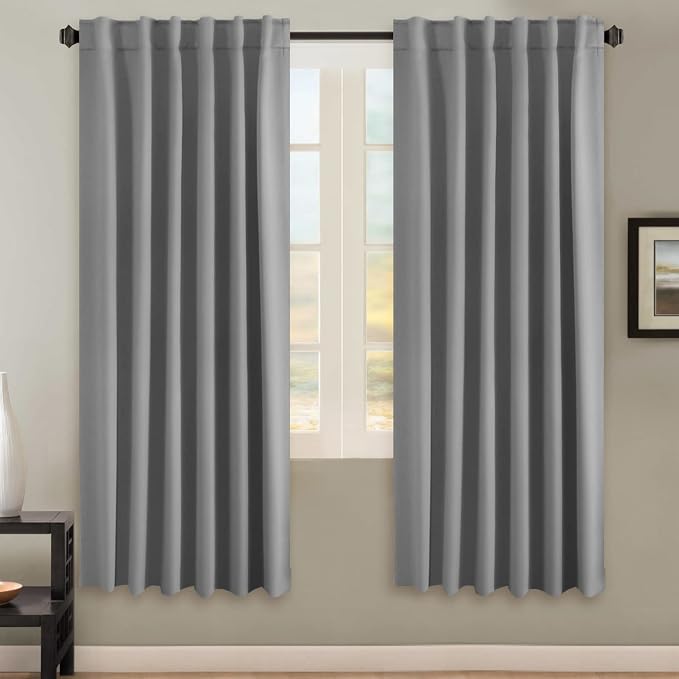 H.VERSAILTEX Blackout Curtains Thermal Insulated Window Treatment Panels Room Darkening Blackout Drapes for Living Room Back Tab/Rod Pocket Bedroom Draperies, 52 x 72 Inch, Grey, 2 Panels
