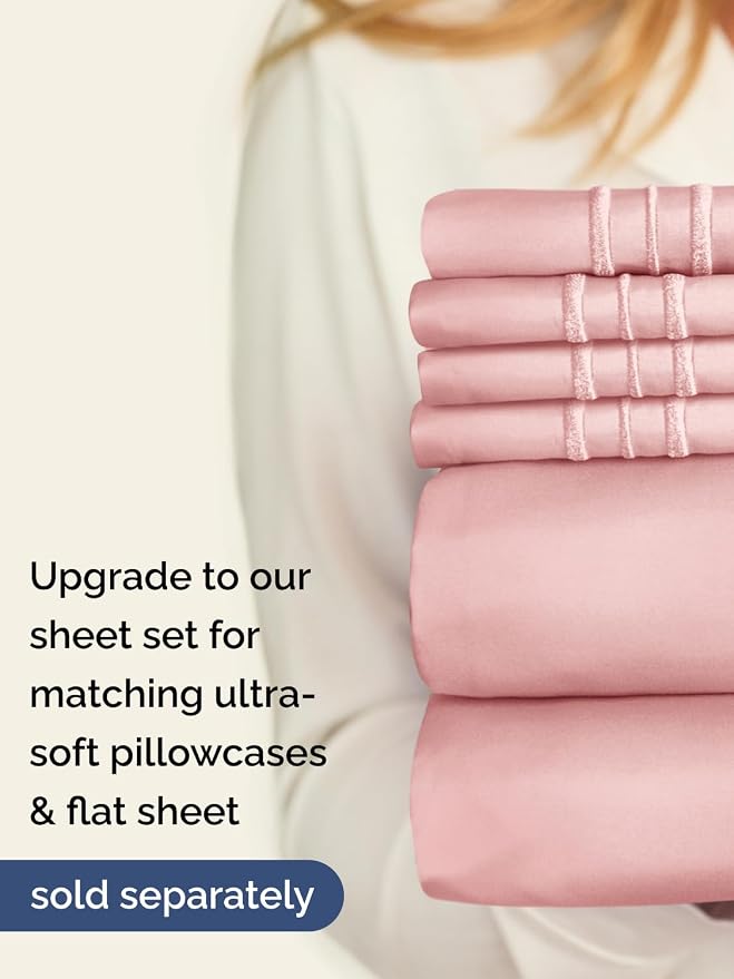 Deep Twin XL Fitted Sheet - College Dorm Room Essentials - Baby Pink | Easily Fits 18 inch to 24 inch Mattress, Wrinkle Resistant, Soft, Breathable & Comfy, Extra Deep Pockets Fitted Sheet
