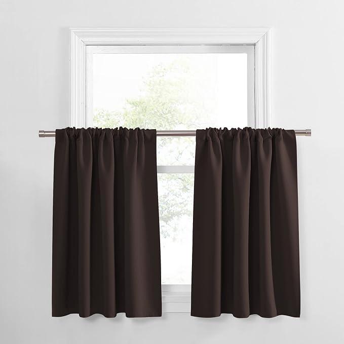 PONY DANCE Small Curtains - Rod Pocket Window Treatments Noise Reduction and Privacy Protection Curtain Tiers, 42"W X 30"L, Chocolate Brown, Set of 2