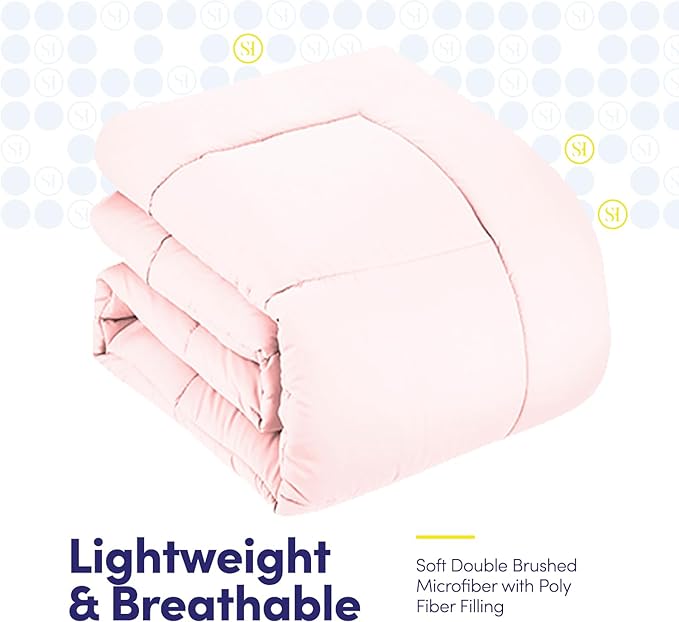 RV Short Queen Comforter Set for RV Camper - Comforter Set with Fitted & Flat Sheet, 4 Pillowcases - Tailored for RV Short Queen Beds - Cozy Essentials for Your RV Bedroom, Pale Pink