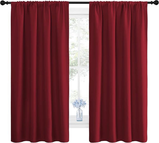 NICETOWN Burgundy Red Blackout Curtains for Bedroom 42" w x 63" L 2 Panels | Christmas Thermal Insulated Solid Rod Pocket Draperies Panels for Gift, Light Blocking Room Darkening Window Decor