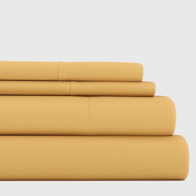 Linen Market Brushed Microfiber King Sheet Set 4 Piece – Oeko-TEX Certified Ultra Soft & Wrinkle-Free - 16" Deep Pocket Sheets - Easy Care King Size - Gold