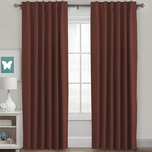 H.VERSAILTEX Blackout Curtains Thermal Insulated Window Treatment Panels Room Darkening Blackout Drapes for Living Room Back Tab/Rod Pocket Bedroom Draperies (2 Panels, Rust, 52 x 96 Inch)