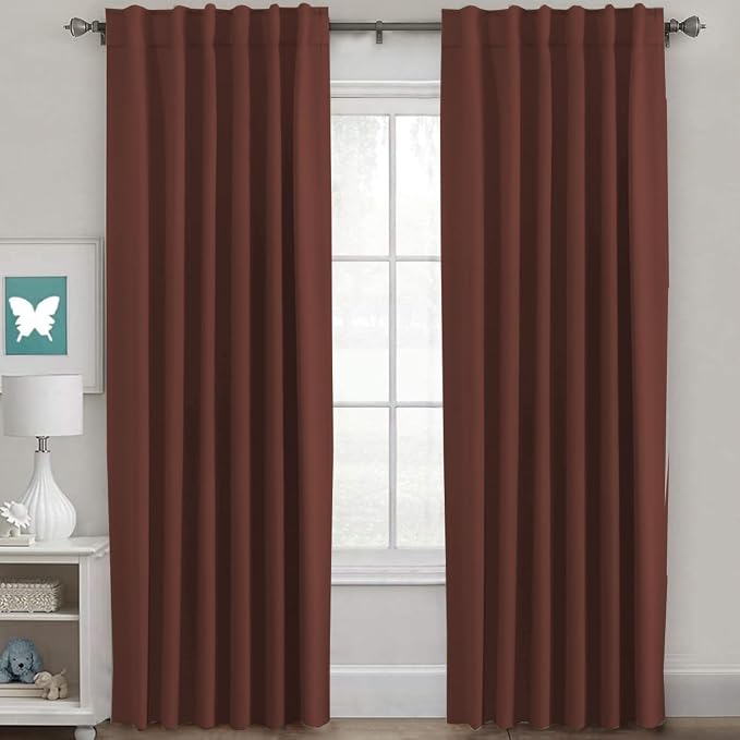 H.VERSAILTEX Blackout Curtains Thermal Insulated Window Treatment Panels Room Darkening Blackout Drapes for Living Room Back Tab/Rod Pocket Bedroom Draperies (2 Panels, Rust, 52 x 84 Inch)