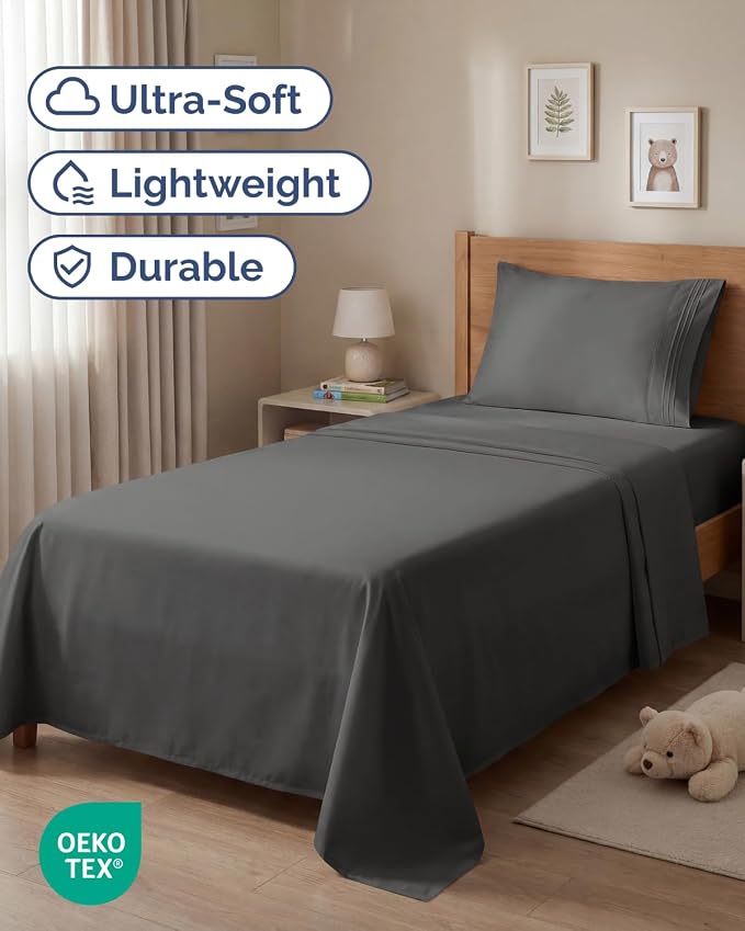 Twin Size 3 Piece Sheet Set - Comfy Breathable & Cooling Sheets - Charcoal | Hotel Luxury Bed Sheets for Women & Men, Deep Pockets, Easy-Fit, Extra Soft and Wrinkle Free Sheets, Oeko-Tex Bed Sheet Set