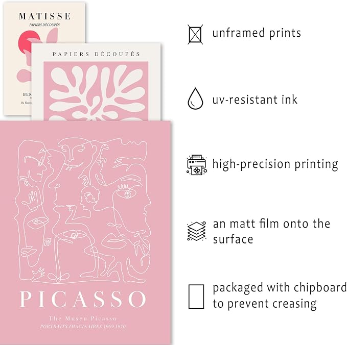 16 PCS Pink Wall Art Decor, Matisse Gallery Wall Prints for Bedroom, Light Pink Posters for Room Aesthetic, Collage Kit Pictures for Living Room, Teen Girls Dorm Home Artwork