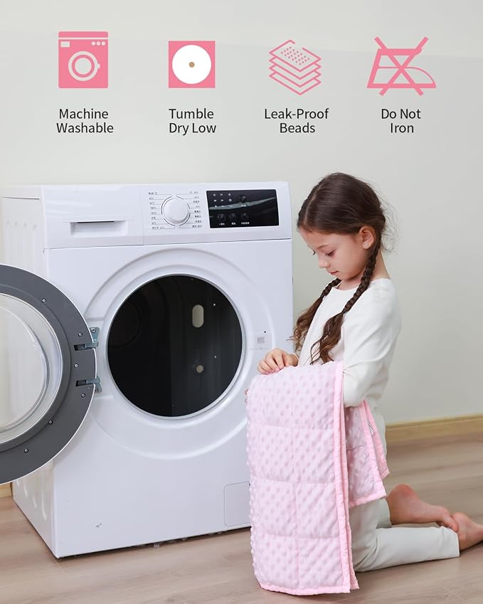 Mr. Sandman Weighted Blanket for Sleeping 2 lbs, 20 x 30 Inches | Soft Cooling Minky Dots; Machine Washable; Glass Bead Filling; Weighted Lap Blanket for School and Home; Pink