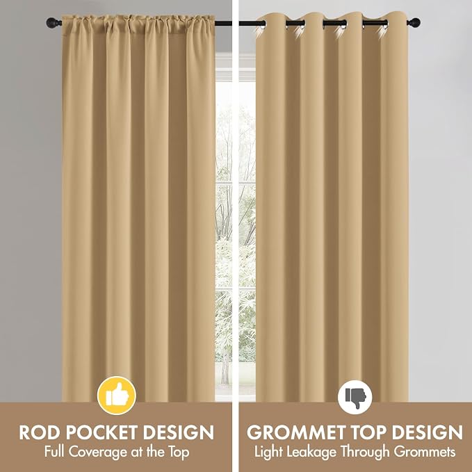 MIULEE Dark Beige Blackout Curtains 4 Panels Set 72 Inch Length Bedroom | Thermal Curtains for Summer Heat, Light Blocking Privacy Window Drapes, Top&Bottom Rod Pocket