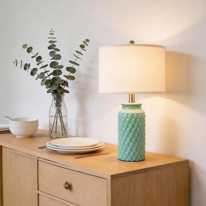 USumkky 20.5" Ceramic Table Lamps Set of 2 - Modern Farmhouse & Boho Style, Bedside Nightstand Lamps for Bedroom, Living Room End Table Lamps, Small Desk Lamp(Tiffany Blue)