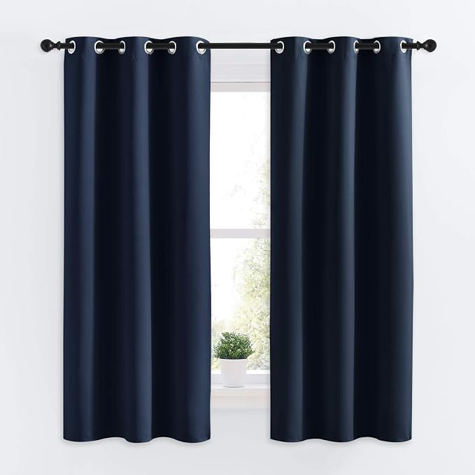 NICETOWN Navy Blackout Curtains for Kid's Room 34" Wide x 63" Long 2 Panels | All Season Thermal Insulated Solid Grommet Top Draperies Drapes, Light Blocking Noise Reducing for Bedroom Kitchen Decor