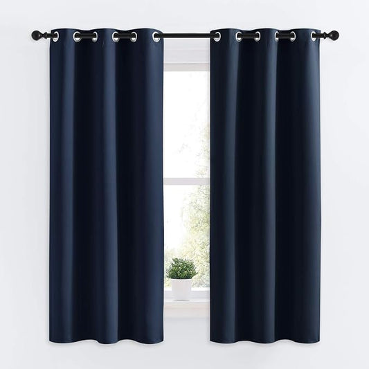 NICETOWN Navy Blackout Curtains for Kid's Room 34" Wide x 63" Long 2 Panels | All Season Thermal Insulated Solid Grommet Top Draperies Drapes, Light Blocking Noise Reducing for Bedroom Kitchen Decor
