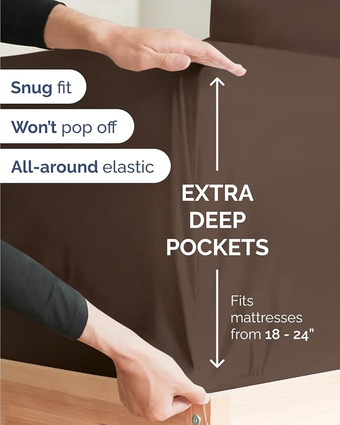 CGK Unlimited Extra Deep Flex Top Split Head King Sheet Set - 6 Piece Breathable and Cooling Sheets - Hotel Luxury Bedding for Women, Men, Kids & Teens - Easy Secure Fit - Extra Deep Pockets - Brown
