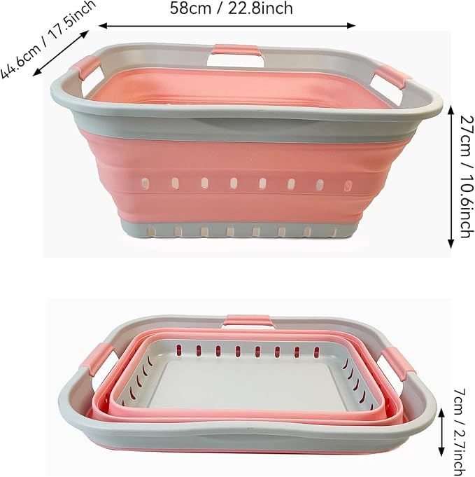 SAMMART 42L (11 gallon) Collapsible Plastic Laundry Basket - Foldable Pop Up Storage Container/Organizer - Space Saving Hamper/Basket (1, Grey/Quartz Pink)