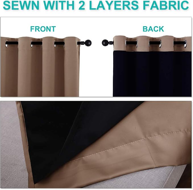 NICETOWN Total Blackout Panels for Nursery, Super Soft, Heavy Duty and Thick Window Treatment Curtains 68 inches Long with Black Lined for Basement, (1 Pair, Cappuccino, 55 inches Wide Each Panel)