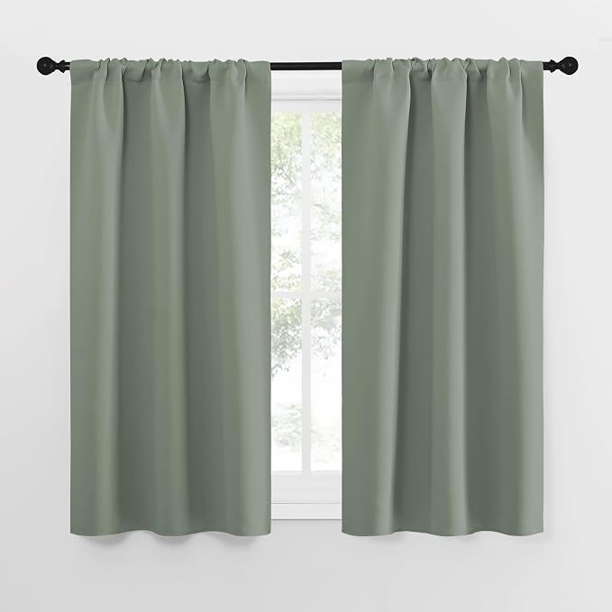 NICETOWN Window Curtains Blackout Drapes - Thermal Insulated Solid Rod Pocket Blackout Curtains/Draperies for Living Room (Sage Green, One Pair, 29 by 50-Inch)