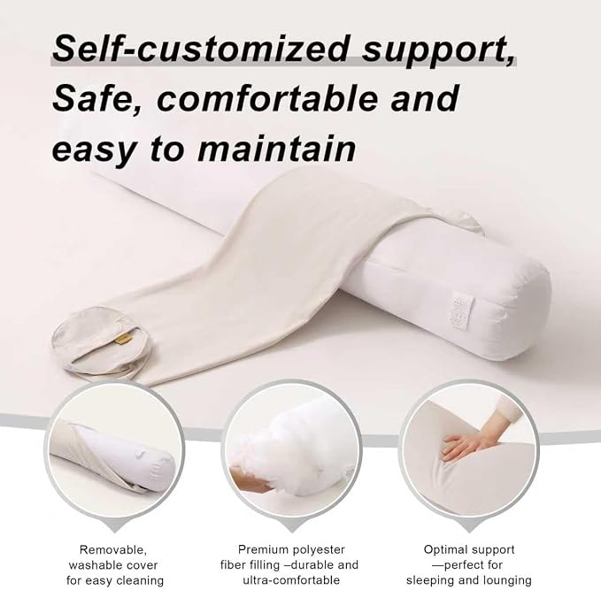 Body Pillow for Adults,Long Round Pillow,Big Cylindrical Pillow,Large Full Bolster Pillows for Side Sleepers (Misty White, 59"*7.87")