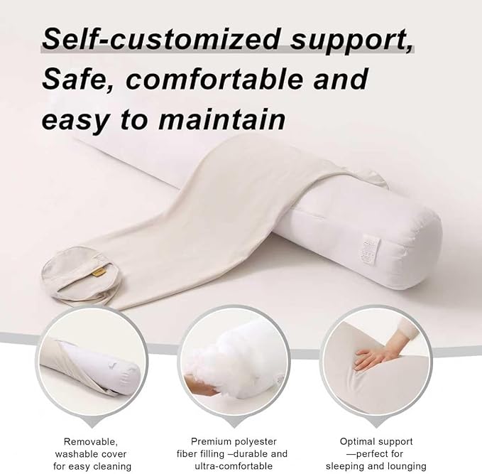 Body Pillow for Adults,Long Round Pillow,Big Cylindrical Pillow,Large Full Bolster Pillows for Side Sleepers (Misty White, 47.24"*7.87")