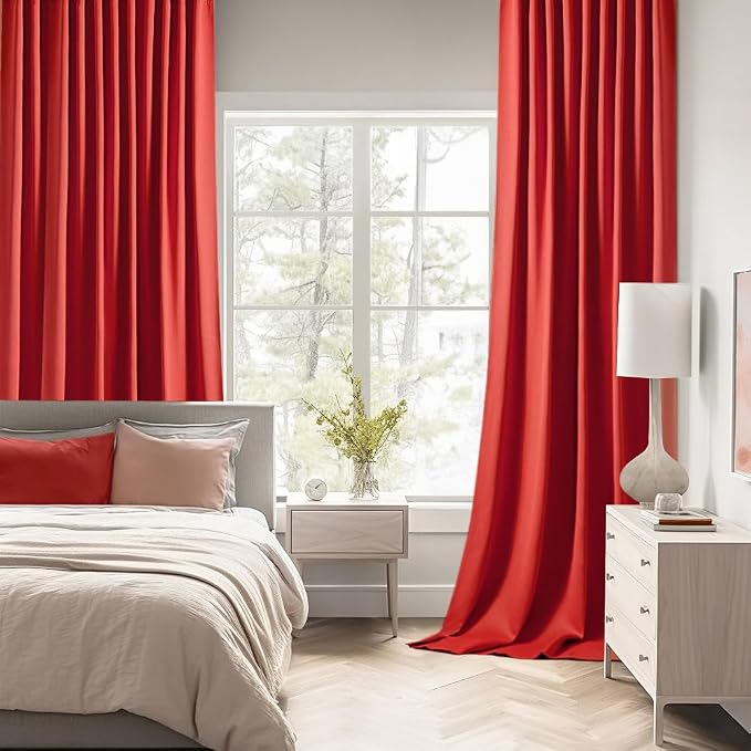 MIULEE Christmas Red Back Tab Blackout Curtains 52x102 Inch Long 2 Panels | Rod Pocket Pinch Pleated, Thermal Insulated, Room Darkening, Light Blocking, Privacy Curtains for Living Room Bedroom