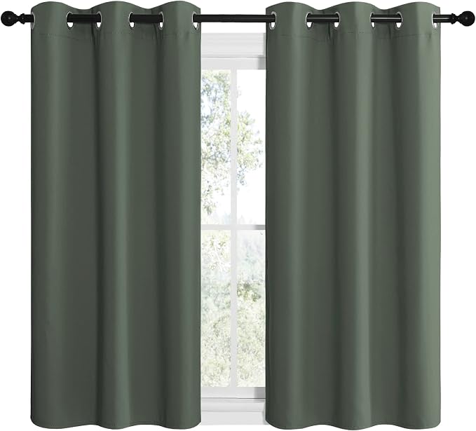 NICETOWN Blackout Curtain Panels, 1 Pair, 42 by 48-inch, Dark Mallard | Home Decoration Thermal Insulated Solid Grommet Blackout Drape for Dining Room