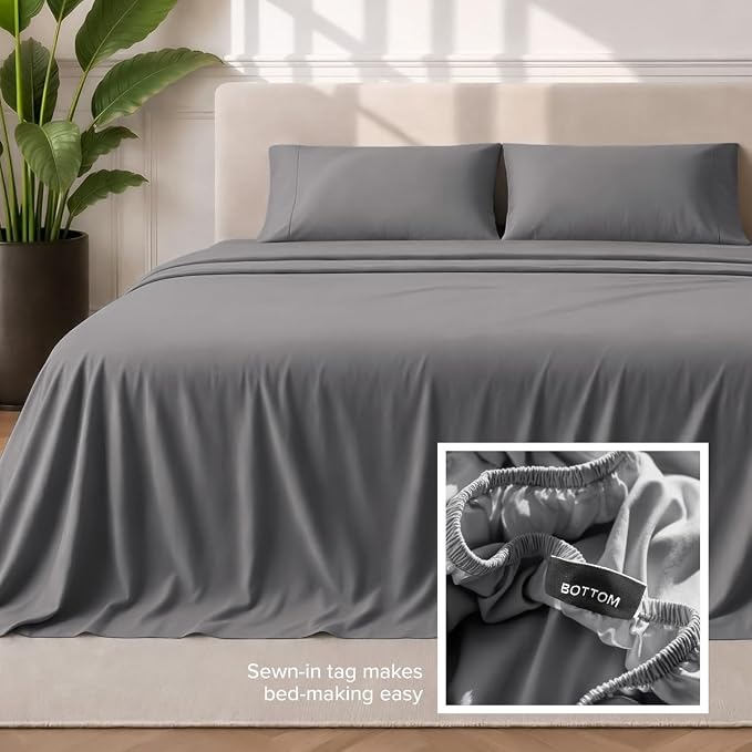 Bare Home Short Queen Sheet Set - 1800 Ultra-Soft (Queen Short, Grey) | Deep Pockets 6 to 15 Inches, Breathable, Hypoallergenic, Hotel Luxury, Easy Fit, Soft, All-Season
