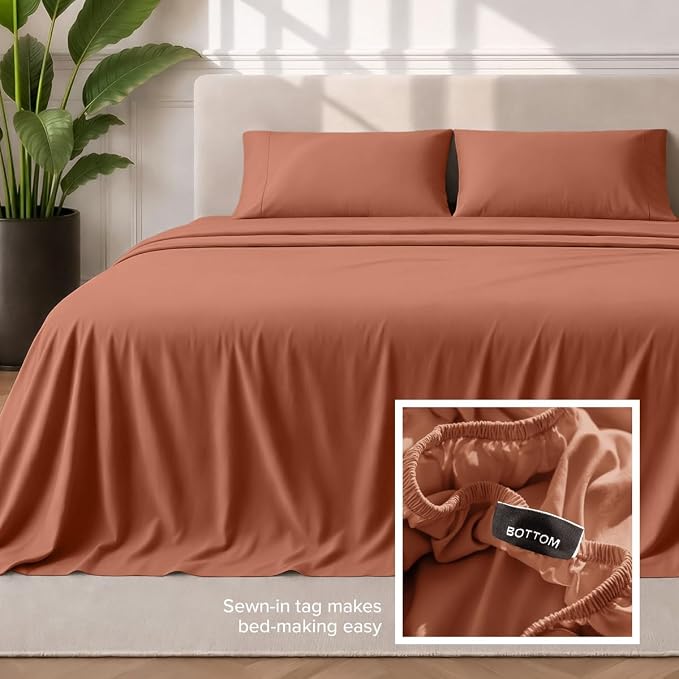 Bare Home Queen Sheet Set - 1800 Ultra-Soft (Queen, Terracotta) | Deep Pockets 6 to 15 Inches, Breathable, Hypoallergenic, Hotel Luxury, Easy Fit, Soft, All-Season