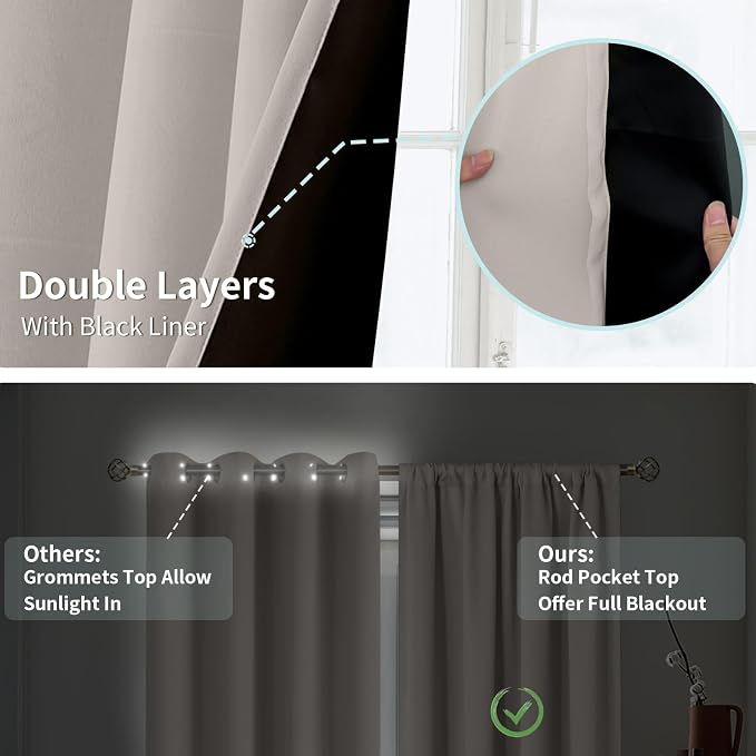 BGment Camel Blackout Curtains for Bedroom 63 Inch Length 2 Panels Set | Thermal Insulated, Full Room Darkening Noise Canceling, Living Room Curtains with Rod Pocket, 52 x 63 Inch