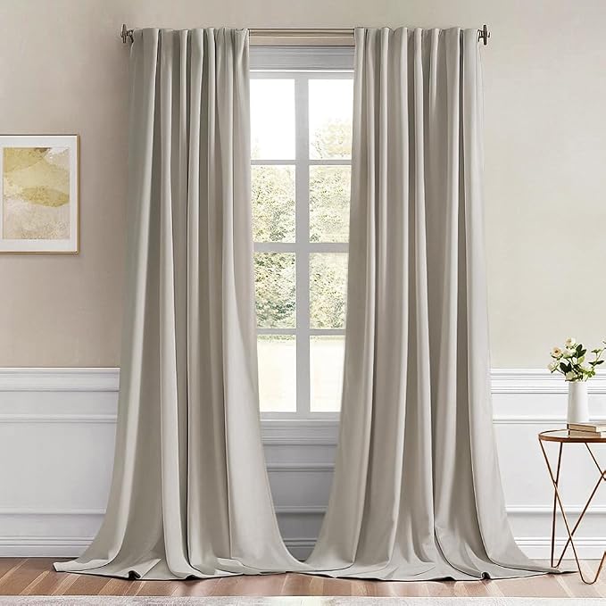 MIULEE Natural Back Tab Blackout Curtains 52x102 Inch Long 2 Panels Set | Rod Pocket Pinch Pleated, Thermal Insulated, Bedroom Living Room Darkening Drapes, Light Blocking Floor to Ceiling Curtains