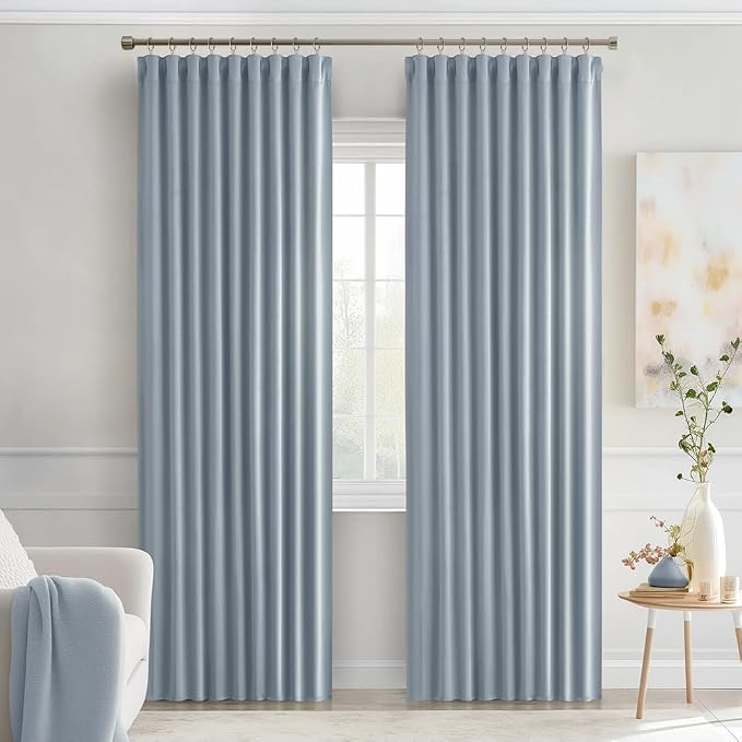 MIULEE Light Blue Back Tab Blackout Curtains 52x84 Inch Length 2 Panels Set | Rod Pocket Pinch Pleated, Thermal Insulated, Room Darkening, Light Blocking, Privacy Curtains for Living Room Bedroom