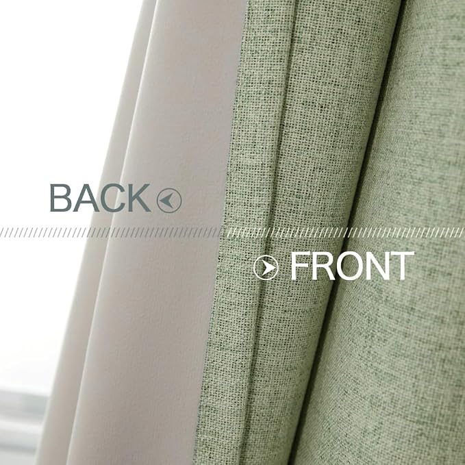MIULEE 100% Blackout Linen Curtains for Bedroom 42x90 Inches Sage Green | Room Darkening, Light Blocking, Thermal Insulated, Grommet Top, Linen Textured, Window Curtains for Living Room, 2 Panels