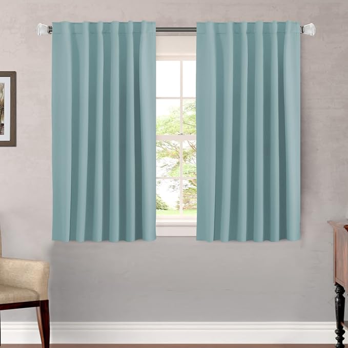 H.VERSAILTEX Blackout Curtains Thermal Insulated Window Treatment Panels Room Darkening Blackout Drapes for Living Room Back Tab/Rod Pocket Bedroom Draperies (2 Panels, Mineral Blue, 52 x 45 Inch)